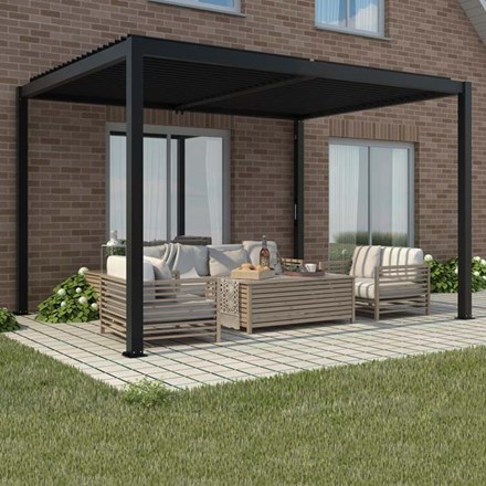 3m x 4m Deluxe Charcoal Veranda with Louvered Shutter Roof by Primrose Living