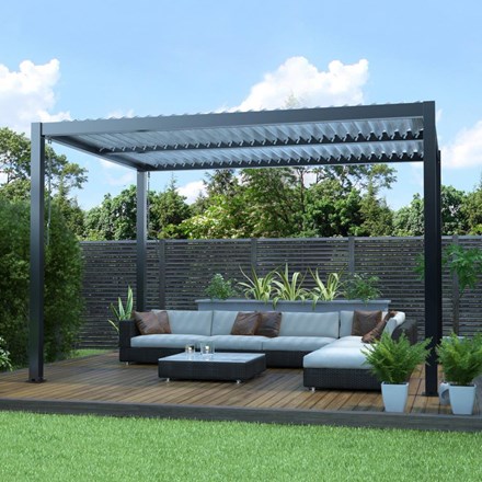 4m x 3m Deluxe Charcoal Pergola with Louvered Shutter Roof by Primrose Living