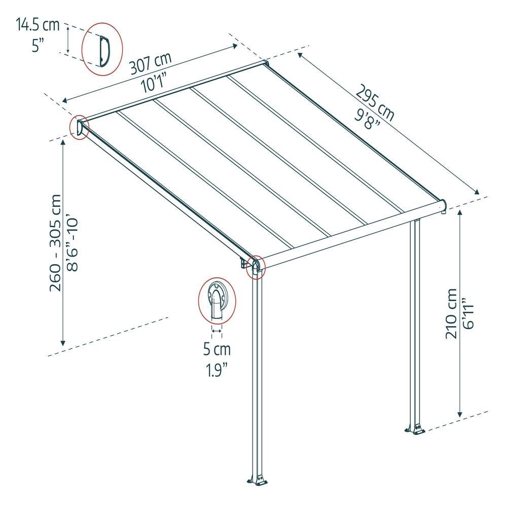 Palram - Canopia Olympia Patio Cover 3 x 3.05 White - Clear 10' x 10'