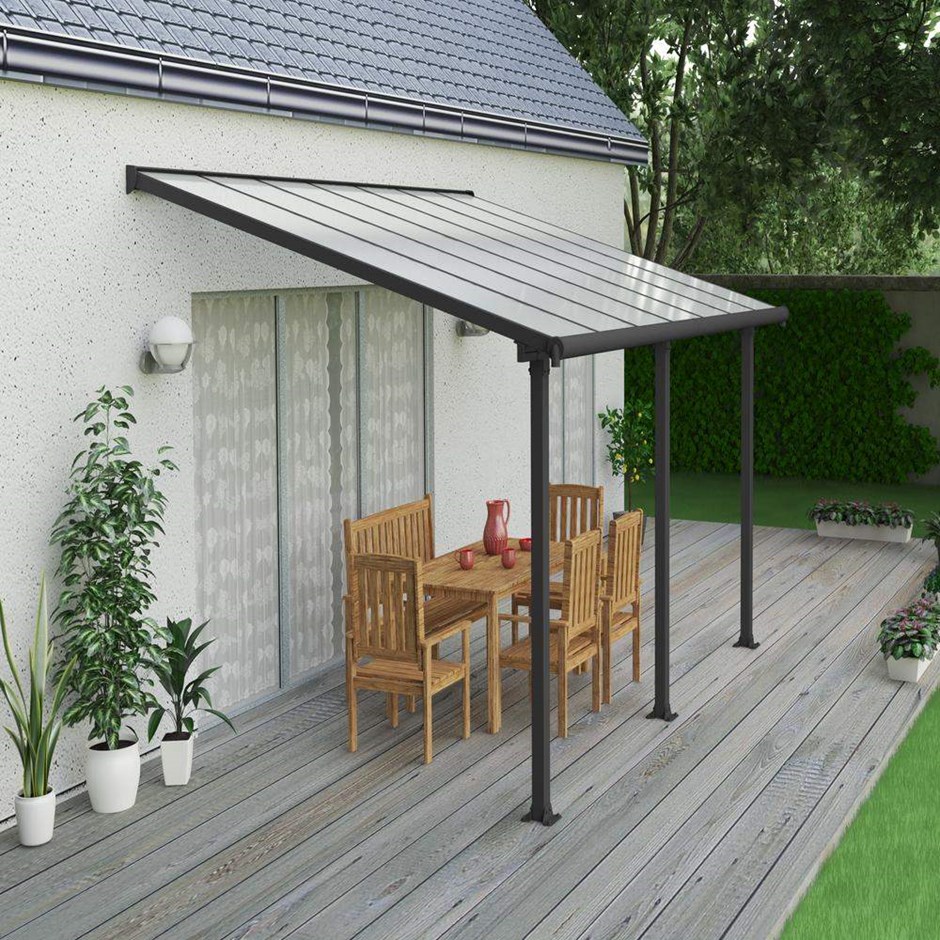 Palram - Canopia Olympia Patio Cover 3 x 4.25 Grey - Clear 10' x 14'
