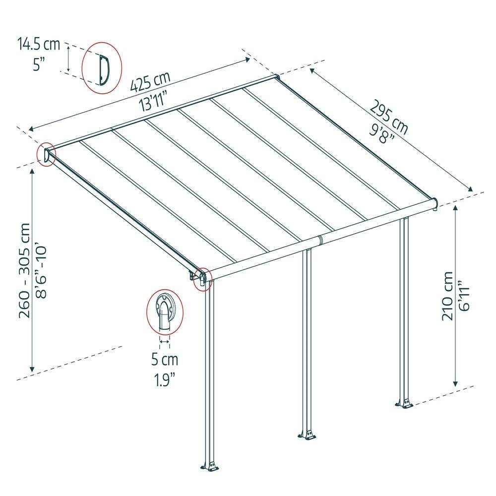 Palram - Canopia Olympia Patio Cover 3 x 4.25 White - Clear 10' x 14'