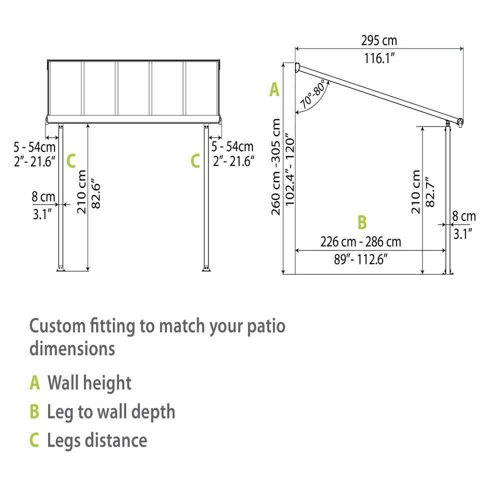 Palram - Canopia Olympia Patio Cover 3 x 5.46 Grey - Clear 10' x 18'