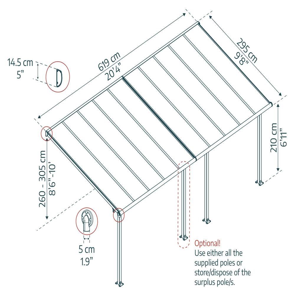 Palram - Canopia Olympia Patio Cover 3 x 6.10 Grey - Clear 10' x 20'