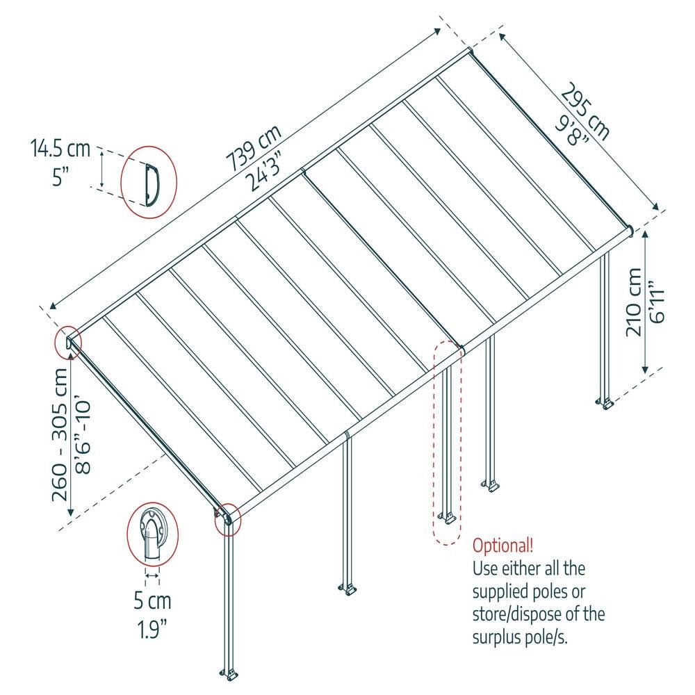 Palram - Canopia Olympia Patio Cover 3 x 7.30 White - Clear 10' x 24'