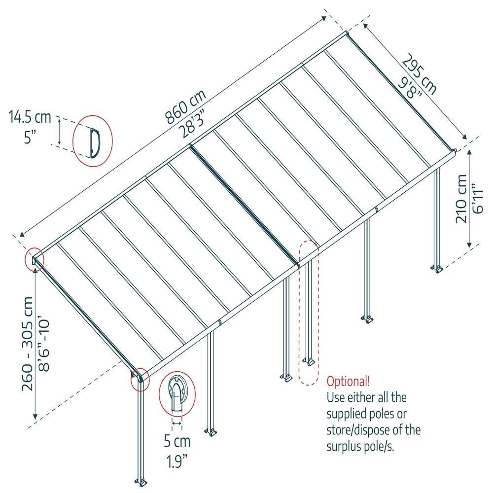Palram - Canopia Olympia Patio Cover 3 x 8.51 White - Clear 10' x 28'