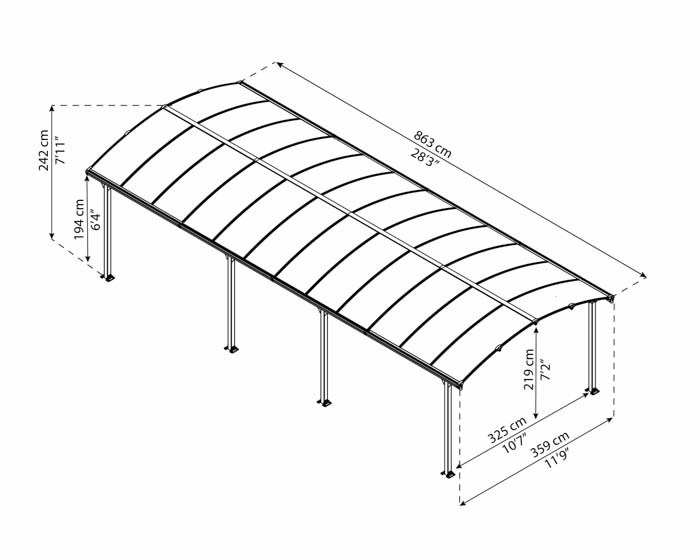 Palram - Canopia Carport Arcadia 8500 - Grey 12' x 28'
