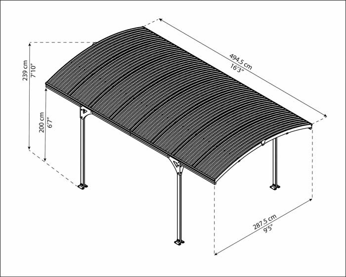 Palram - Canopia Carport Atlas 5000 Grey Frame - Solar Grey 9' x 16'