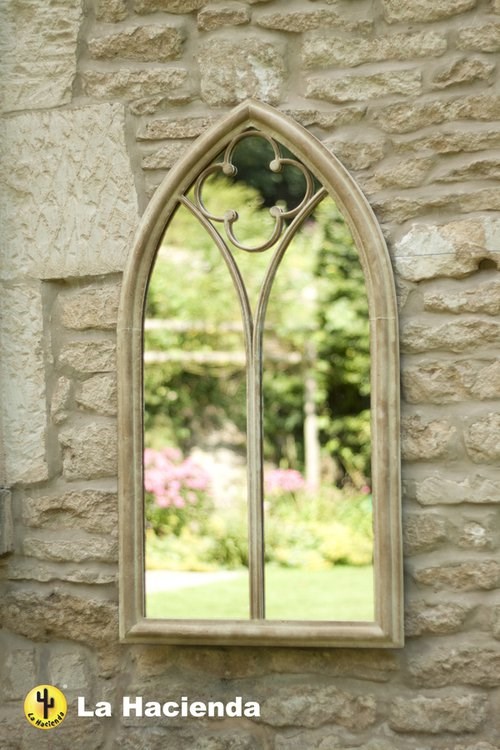 3ft 5in x 1ft 10in Stone Effect Church Window Wall Glass Mirror - La Hacienda