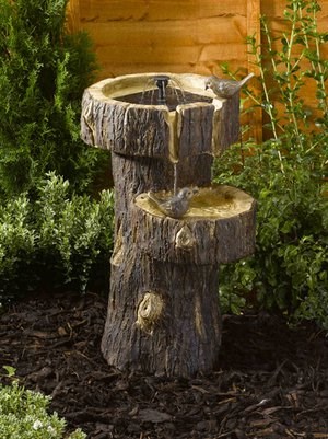 H60cm Tree Trunk Bird Bath Water Feature