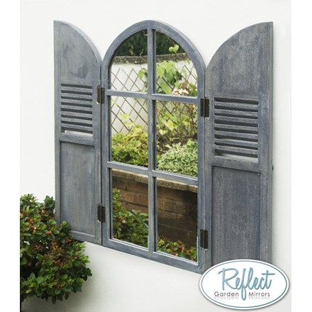 2ft 9in x 1ft 6in Arched Glass Garden Mirror with Wooden Shutters - by Reflect™