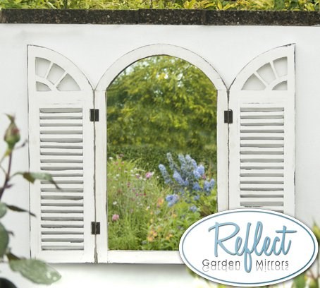 2ft 4in x 1ft 6in Antique Glass Garden Mirror with Wooden Shutters - by Reflect™