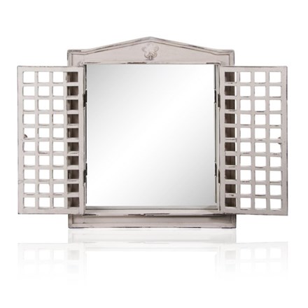 2ft x 1ft 7in Antique Effect Glass Garden Mirror w/ Wooden Shutters - | Reflect™