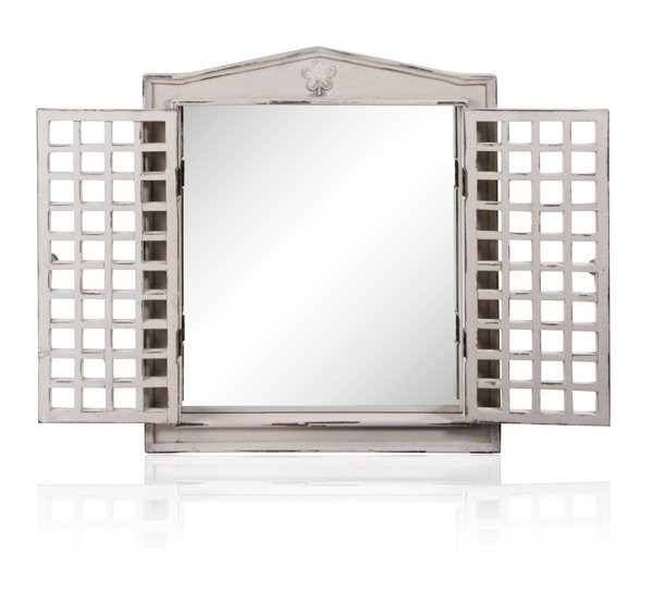 2ft x 1ft 7in Antique Effect Glass Garden Mirror w/ Wooden Shutters | Reflect™
