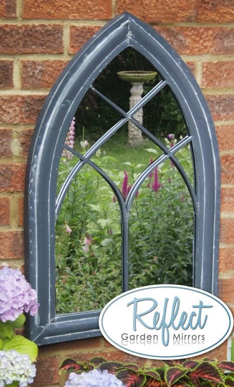 2ft 6in x 1ft 7in Gothic Wooden Effect Glass Garden Mirror - by Reflect™