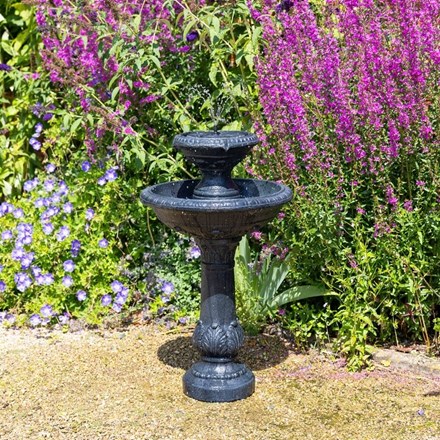 H84cm Windsor 2-Tier Solar Bird Bath Water Feature w/ Lights and Automatic Activation | Solaray