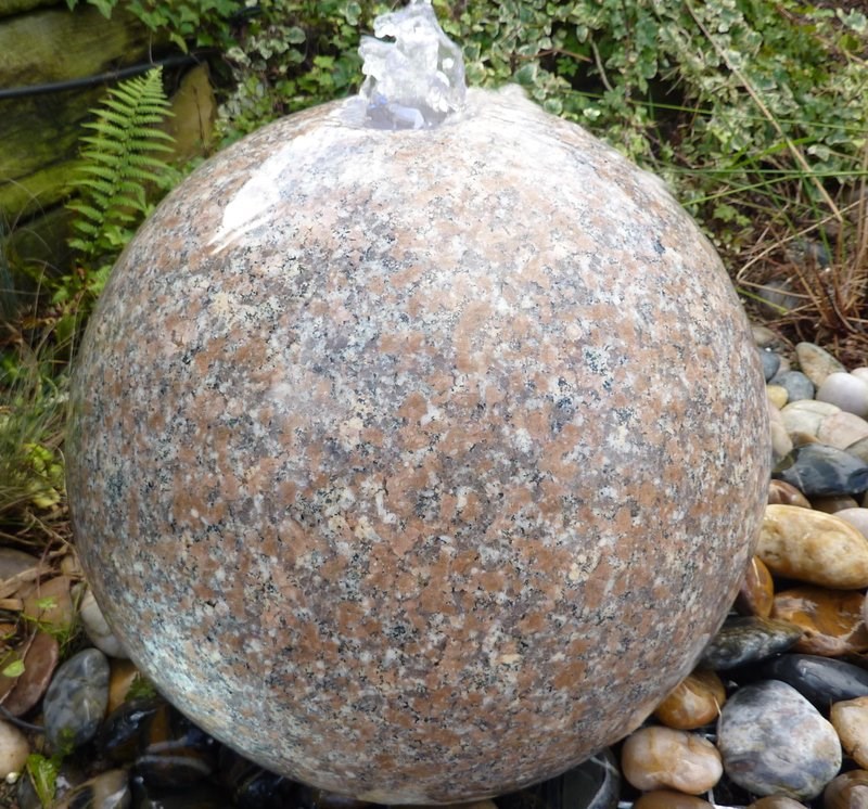40cm Polished Pink Granite Sphere Water Feature