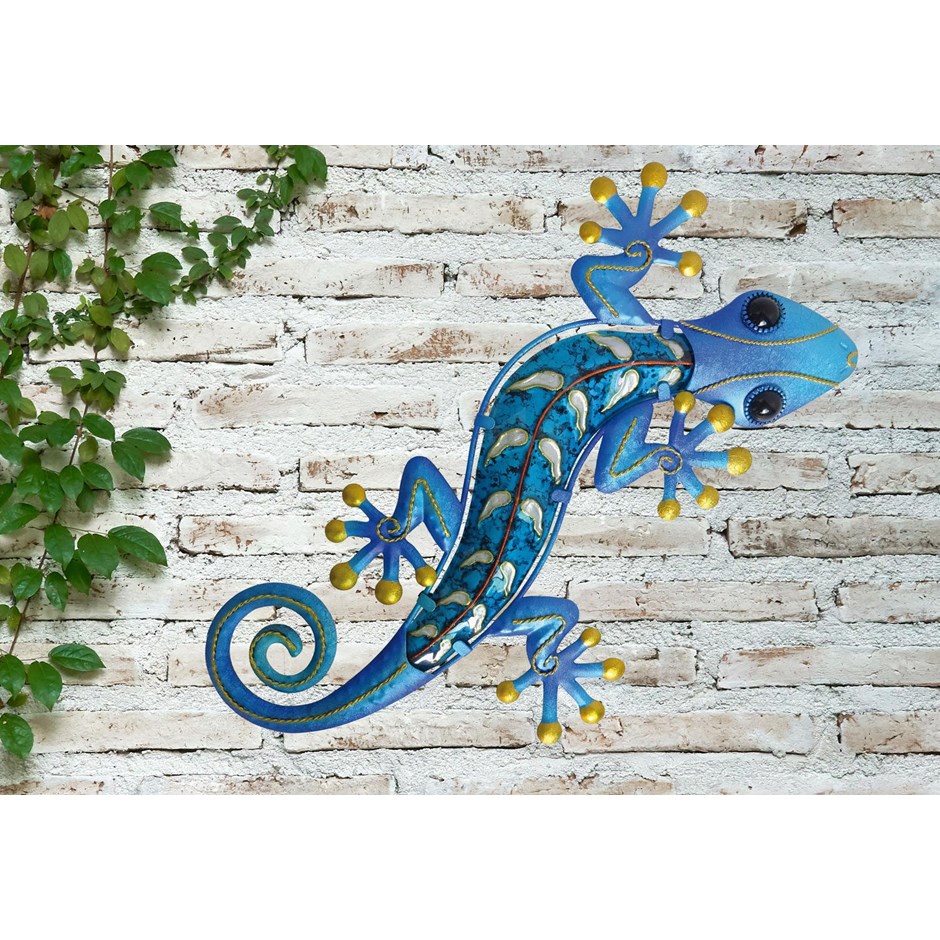 Medium Blue Glass Gecko Garden Wall Art by Creekwood™