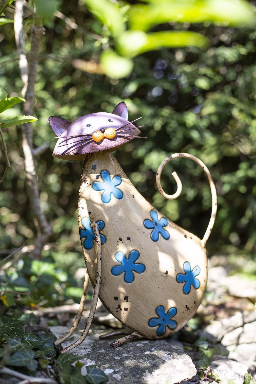 29cm Flowery Cat Garden Ornament by La Hacienda