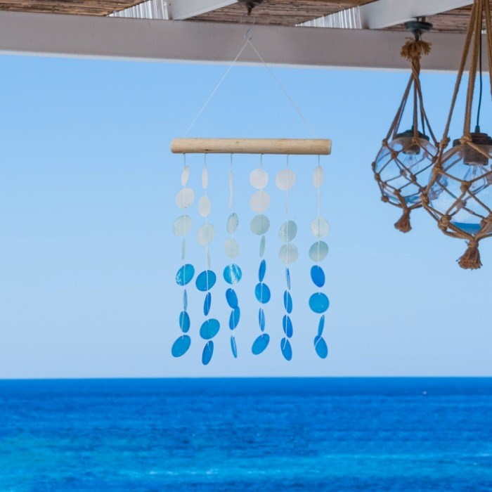 96cm Capiz Shell Nautical Blue Aqua & White Wind Chime
