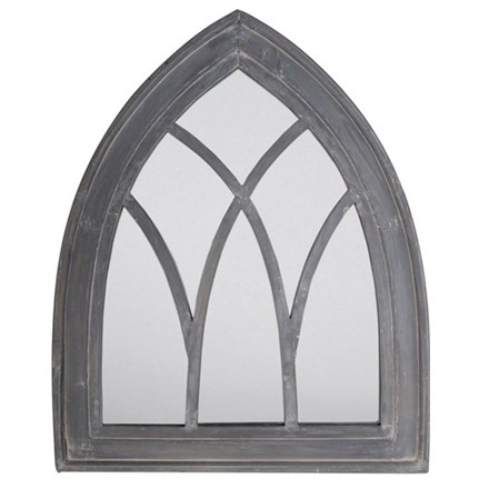 2ft 9in x 2ft 2in Gothic Arched Rustic Wooden Garden Mirror - Grey Wash