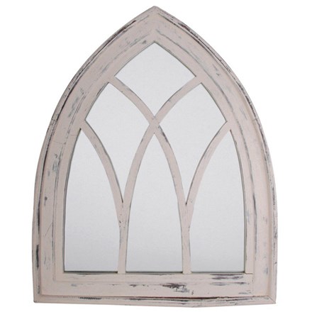 2ft 9in x 2ft 2in Gothic Arched Rustic Wooden Garden Mirror - Whitewash