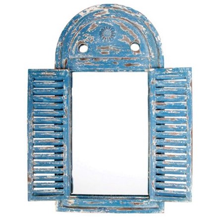 2ft 5in x 1ft 3in Louvre Rustic Wooden Garden Glass Mirror - Blue