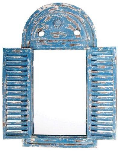 2ft 5in x 1ft 3in Louvre Rustic Wooden Garden Glass Mirror - Blue