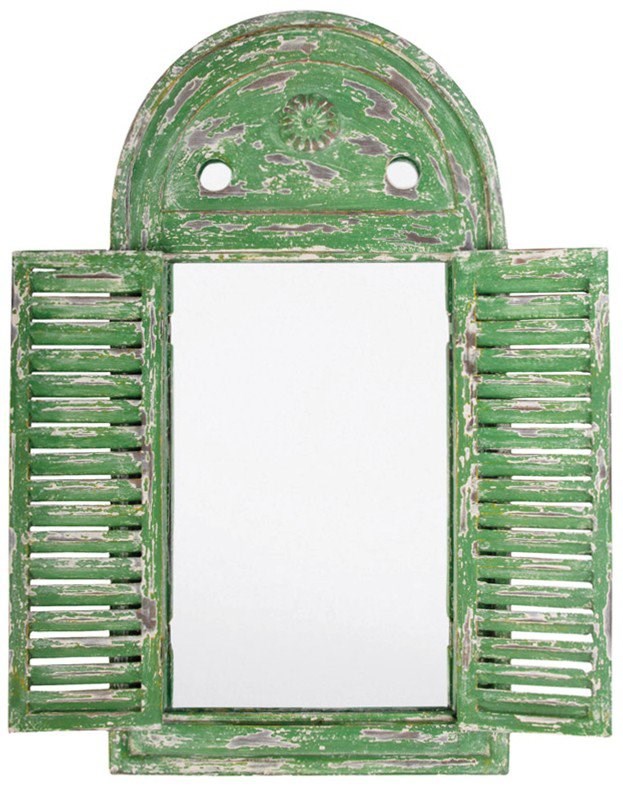 2ft 5in x 1ft 3in Louvre Rustic Wooden Garden Glass Mirror - Green