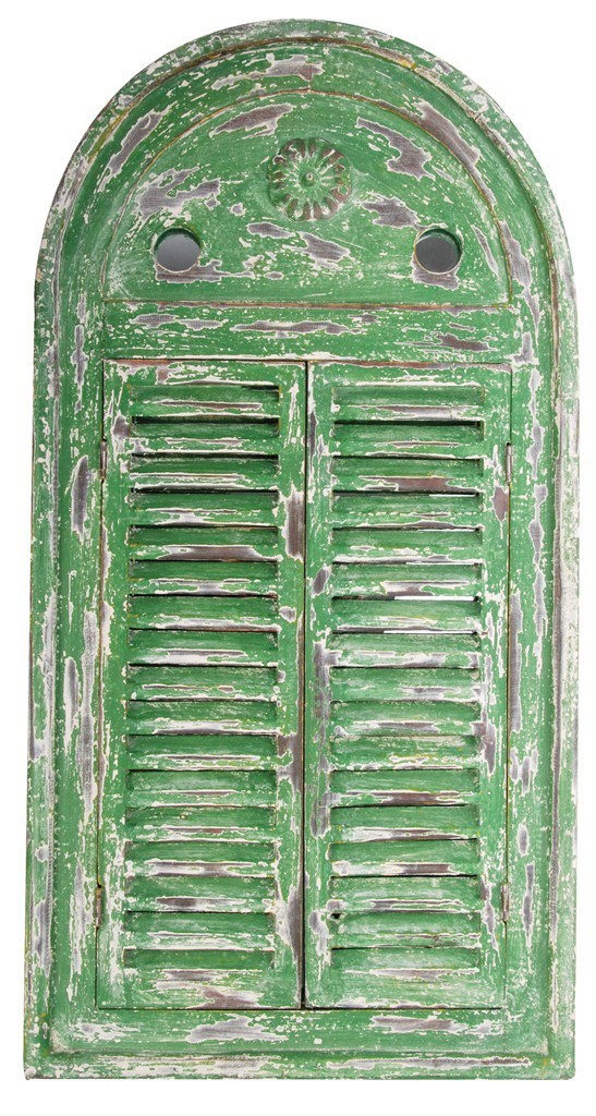 2ft 5in x 1ft 3in Louvre Rustic Wooden Garden Glass Mirror - Green