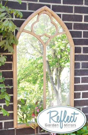 3ft 7in x 2ft Wooden Gothic Glass Garden Mirror - by Reflect™