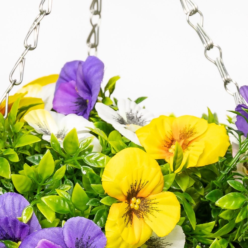 Medium Artificial Pansy Hanging Basket | Yellow, Purple & White | Primrose™
