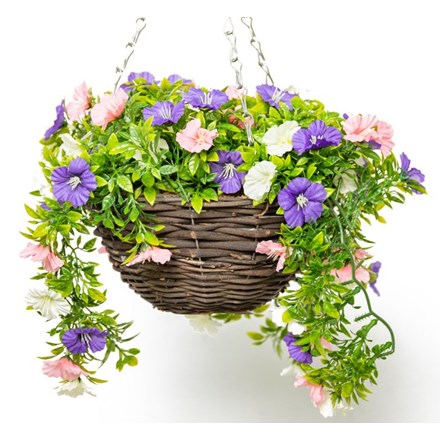 Medium Artificial Petunia Hanging Basket | Primrose™ (25cm) Pink, Purple & White