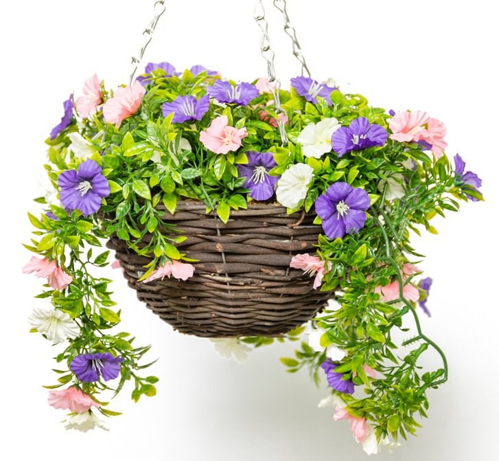 Medium Artificial Petunia Hanging Basket | Pink, Purple & White | Primrose™