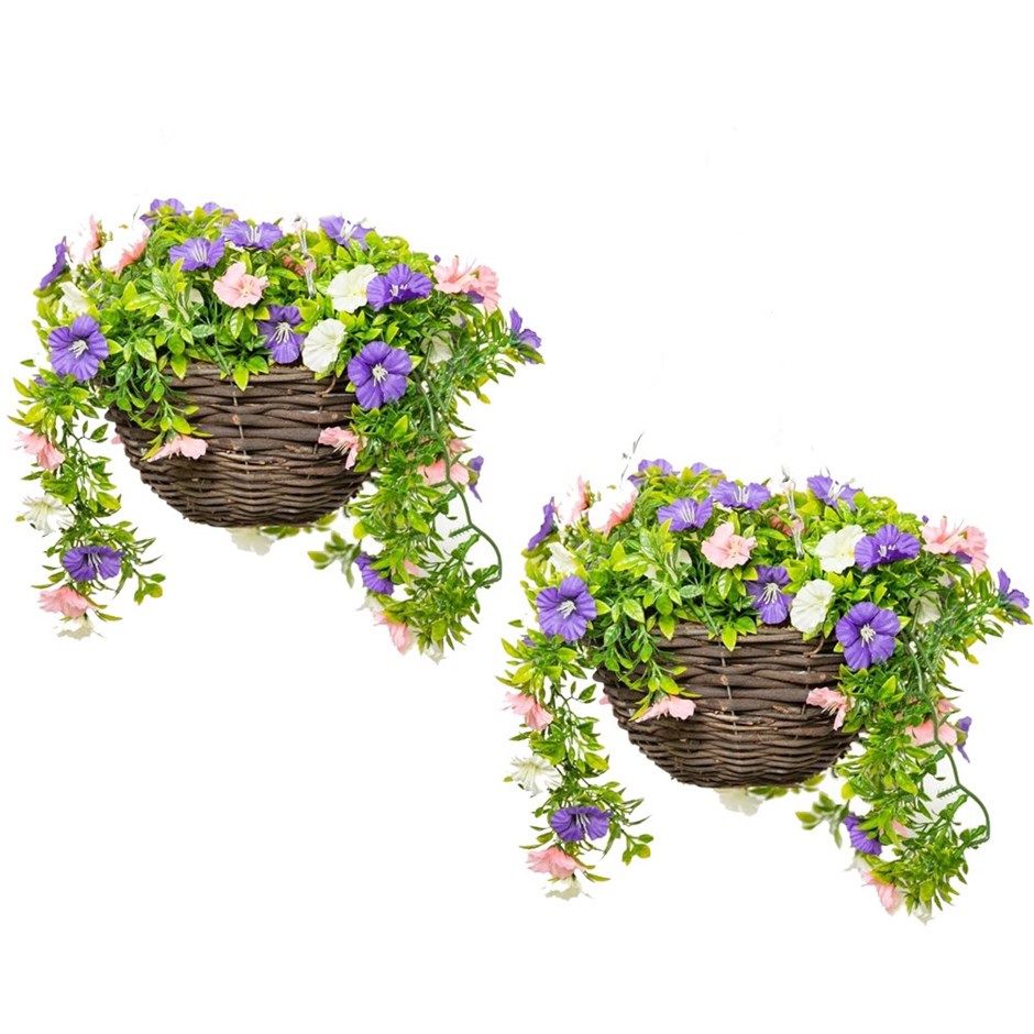 Medium Artificial Petunia Hanging Baskets | Pink, Purple & White | Primrose™
