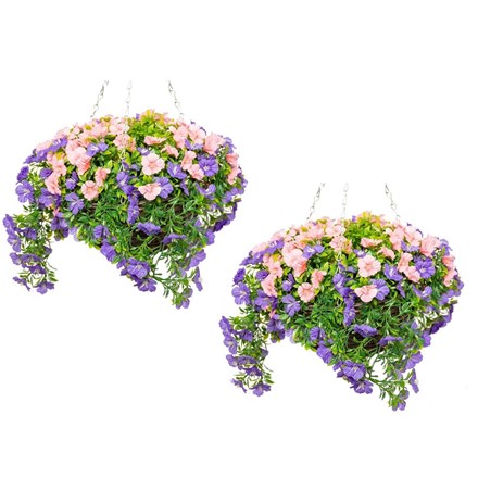 Large Artificial Petunia Hanging Basket By Primrose™ (30cm) Purple & Pink™