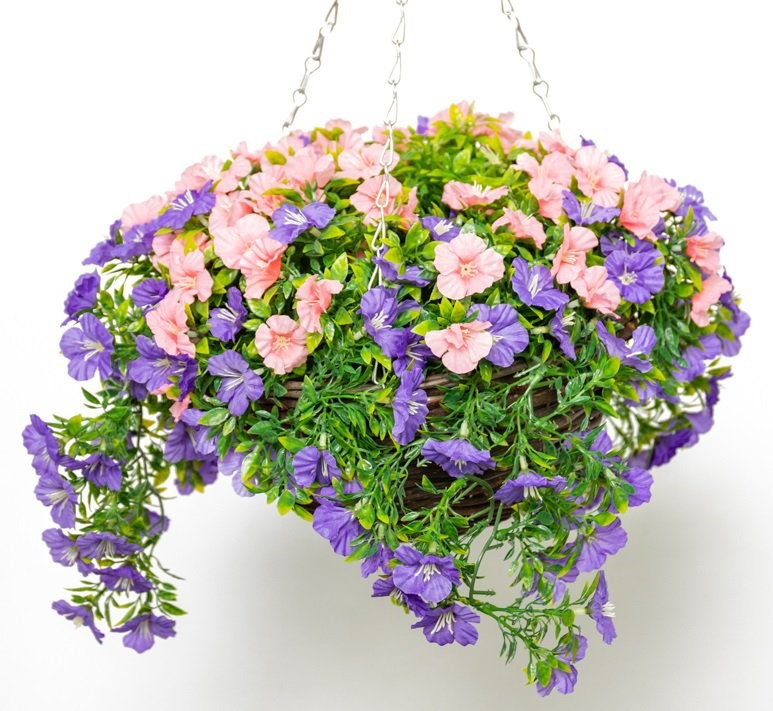 Large Artificial Petunia Hanging Basket By Primrose™ (30cm) Purple & Pink™