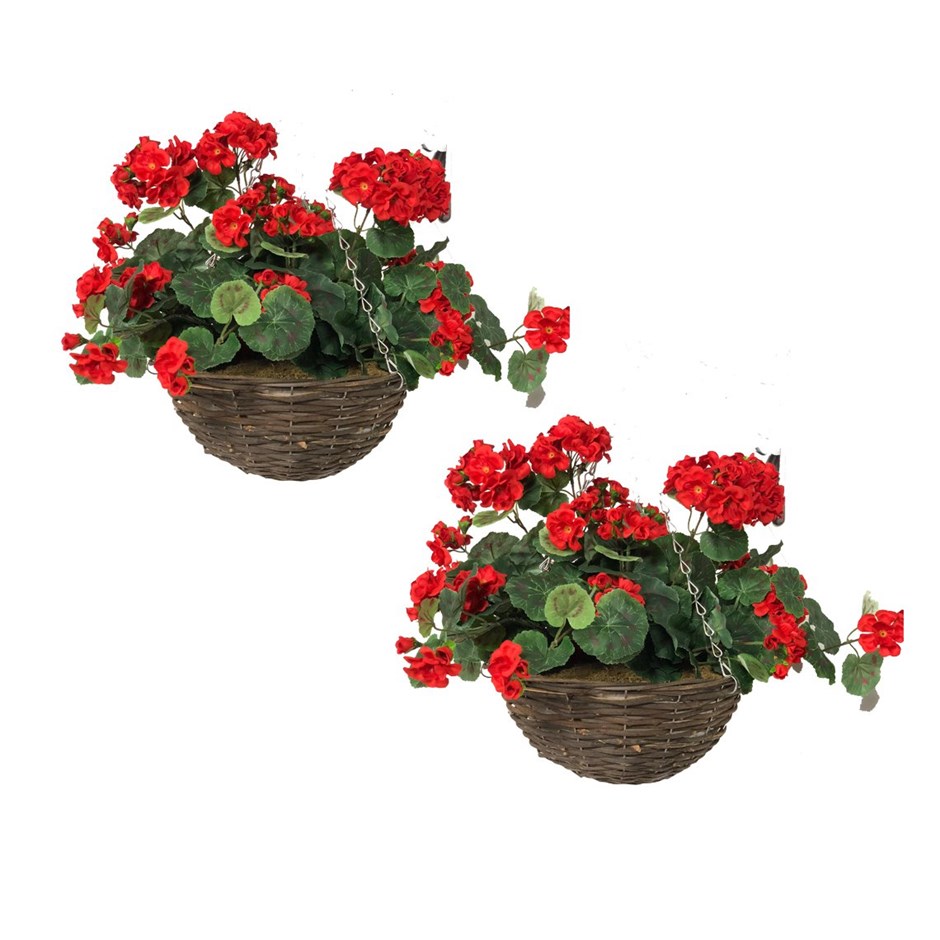 Large Artificial Geranium Hanging Basket By Primrose™ (30cm) Red