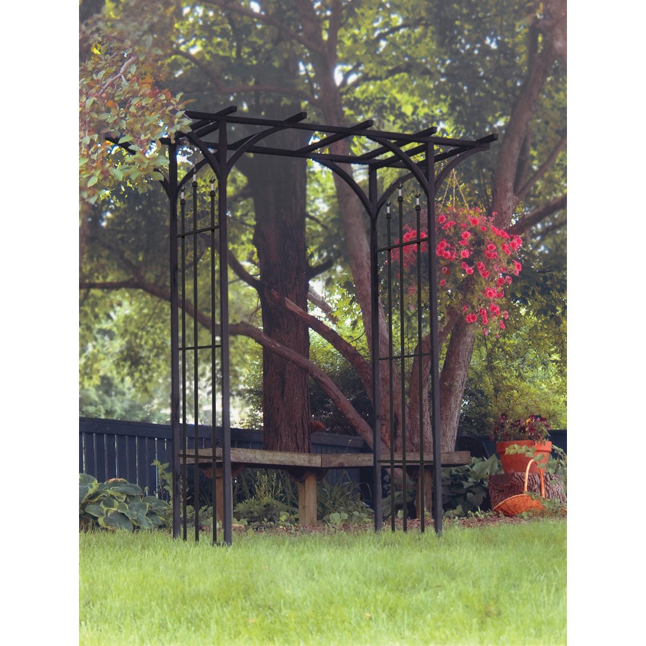 Flat Top Garden Arch with Finials in Black