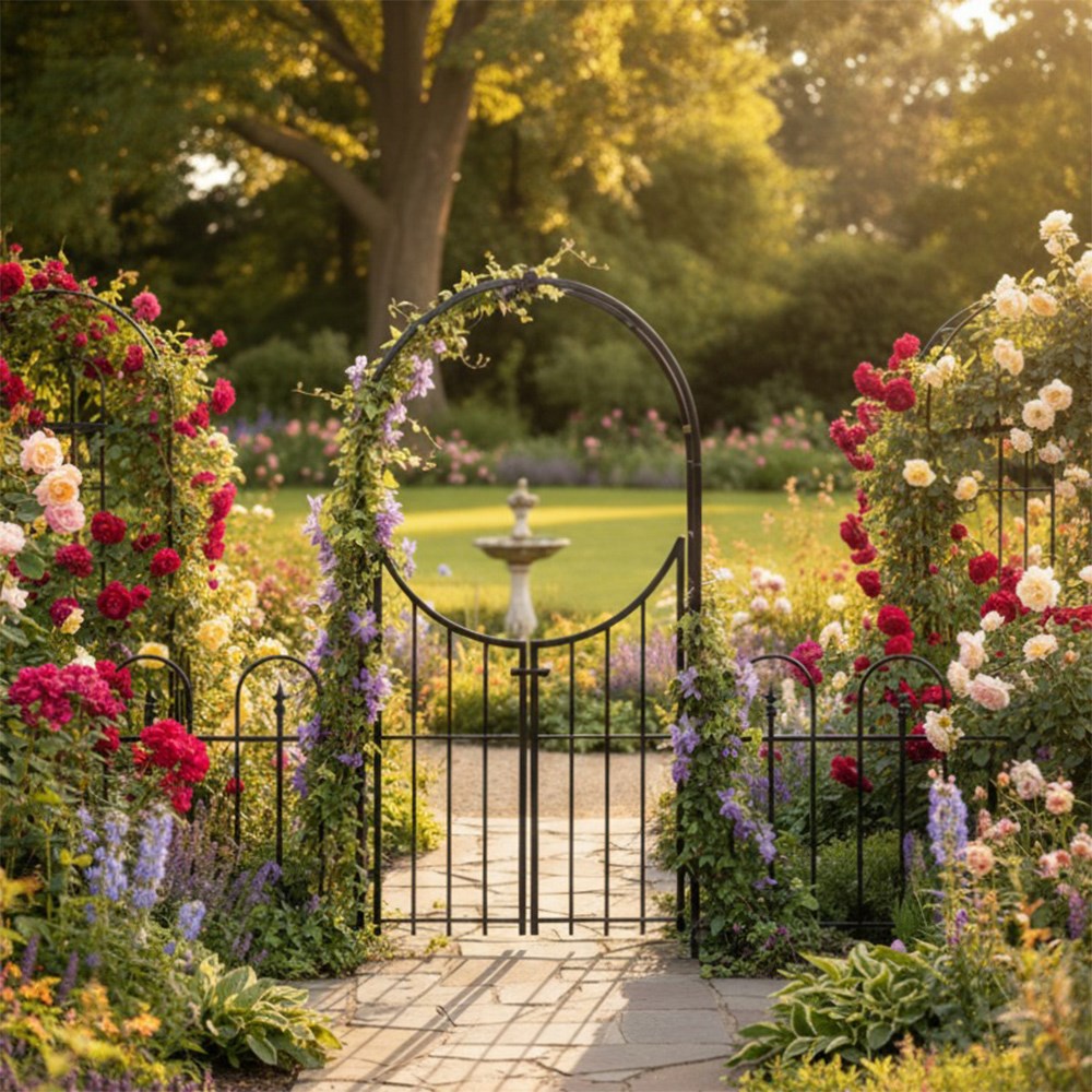 Garden Arch with Gate in Black