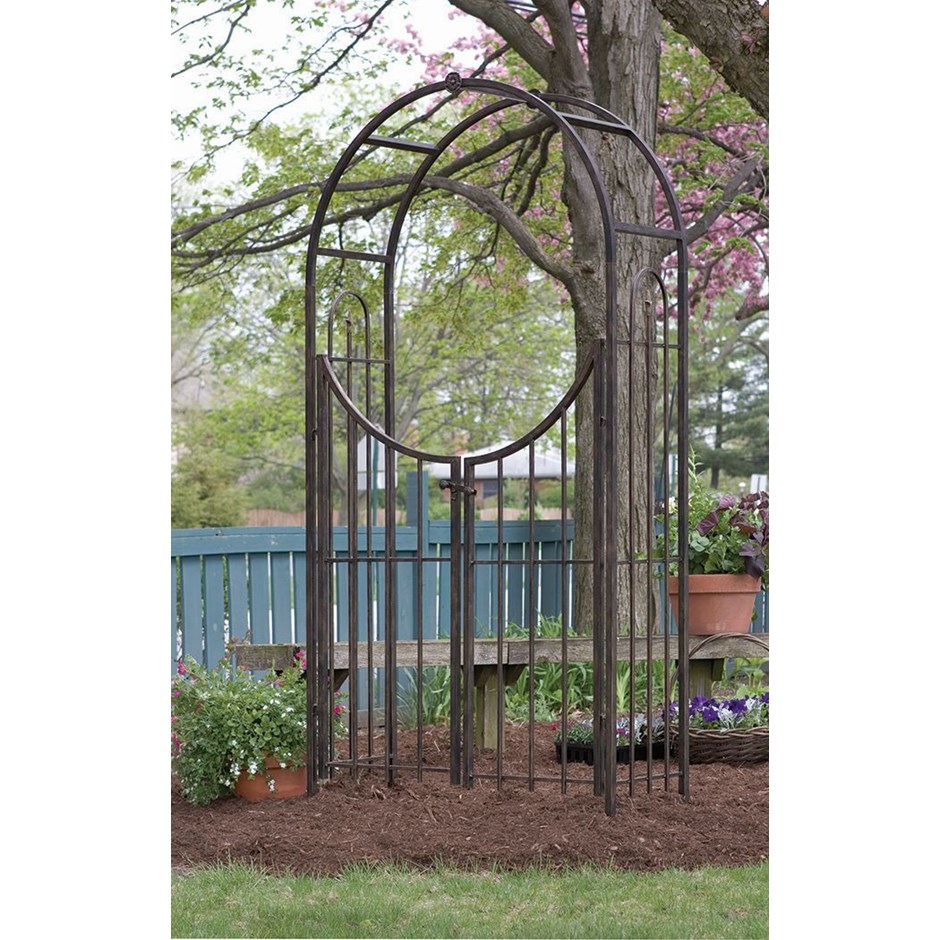 Garden Arch with Gate in Brushed Bronze