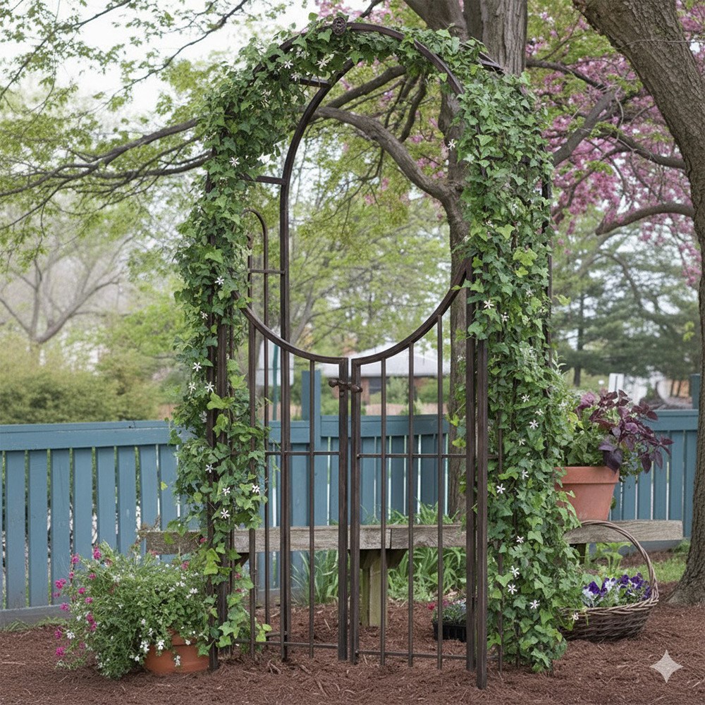 Garden Arch with Gate in Brushed Bronze
