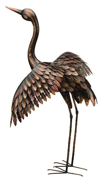 Large Bronze Crane with Wings Down Garden Ornament - 1.1m