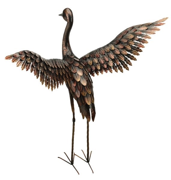 Small Bronze Crane with Wings Up Garden Ornament - 64cm