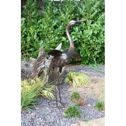Small Bronze Crane with Wings Down Garden Ornament - 66cm