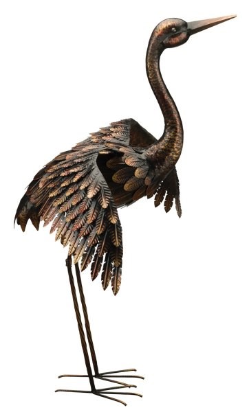 Small Bronze Crane with Wings Down Garden Ornament - 66cm