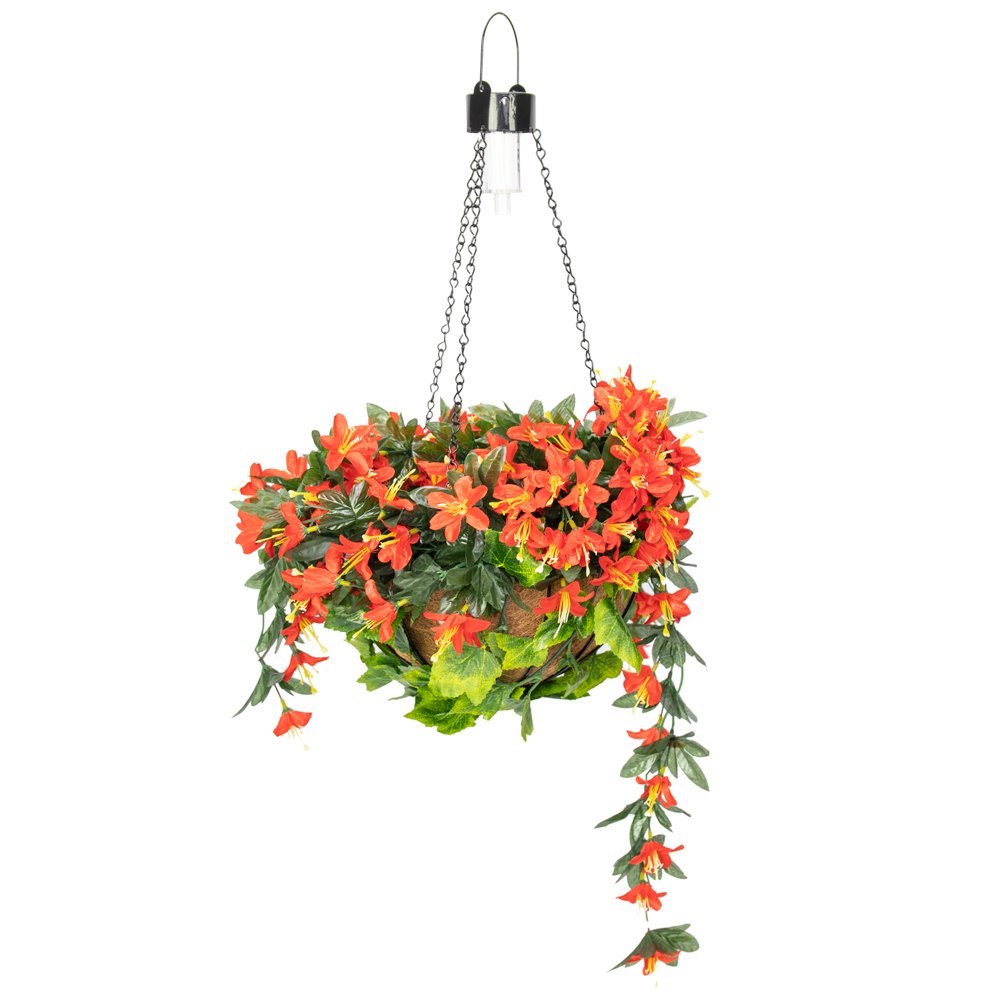 Artificial Red Duranta Hanging Basket With Solar Light