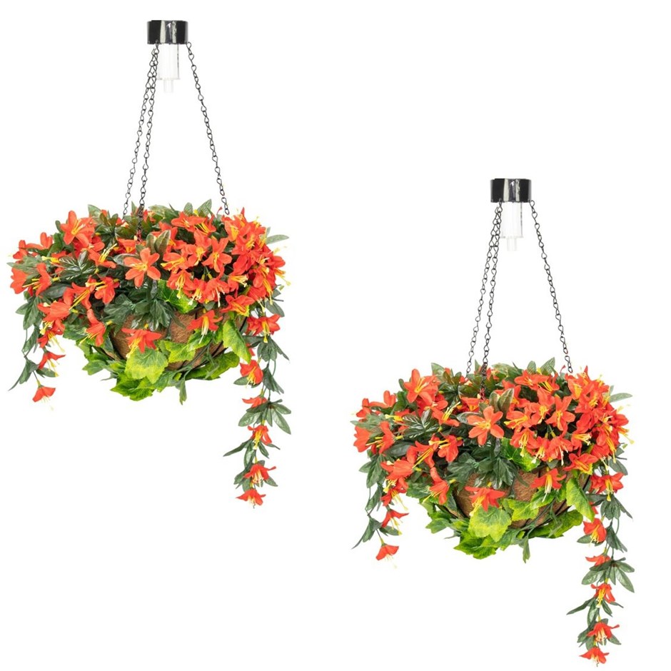 Red Duranta Artificial Hanging Baskets w/ Solar Light | Primrose™