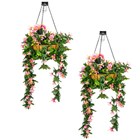 Pair of 26cm Pink Duranta Artificial Hanging Basket w/ Solar Light | Primrose™