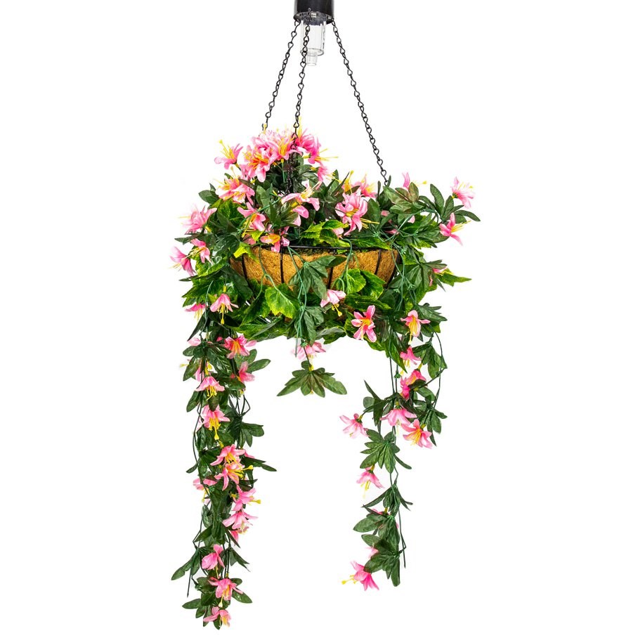 Pink Duranta Artificial Hanging Basket w/ Solar Light | Primrose™