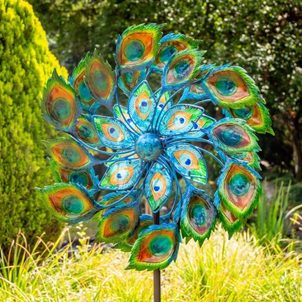 Peacock Wind Spinner with Solar Crackle Globe Dia 64cm by Primrose™